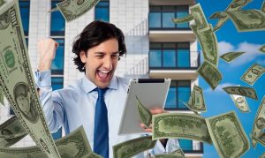 man winning from online gambling