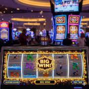 A close-up photograph of a casino slot machine with a theme inspired by the Summer Games.